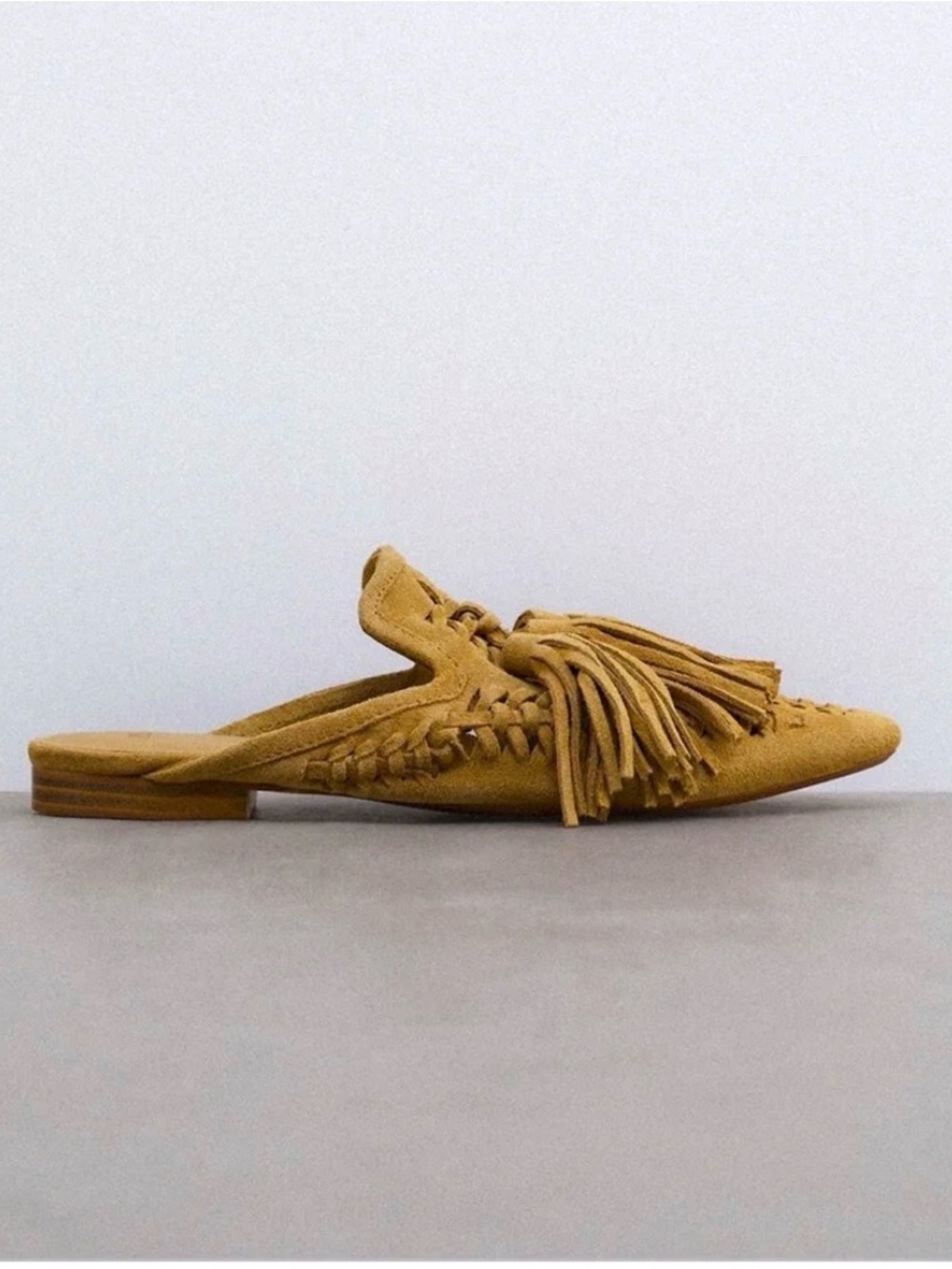 ZARA Woven Tan Suede Tassled Loafer Mule Bohemian Southwestern 39